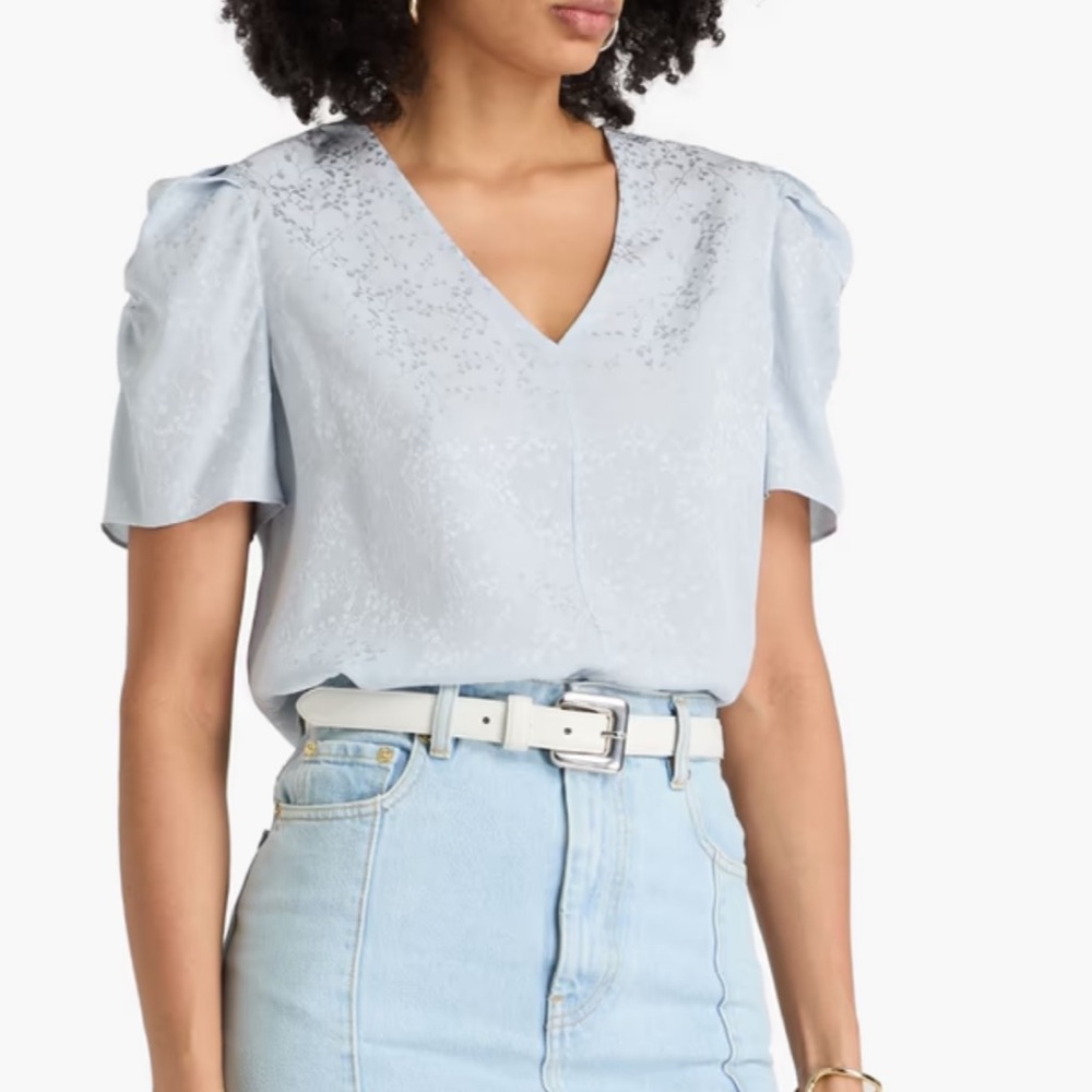 Frame Ruched silk-jacquard top in Light Blue - Picture 7 of 8